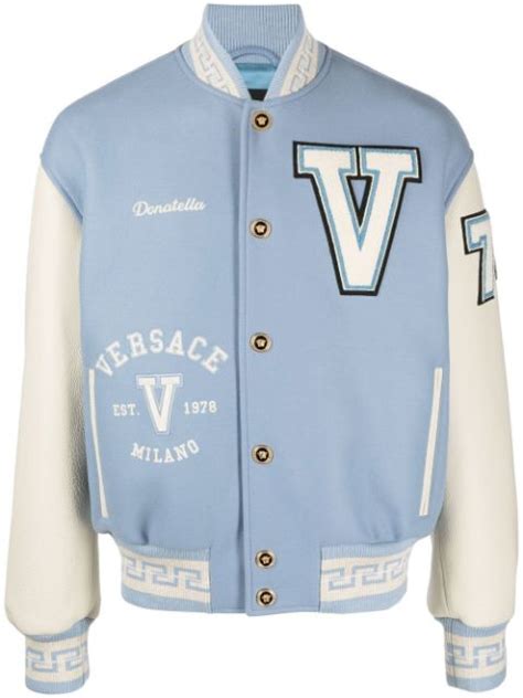 vintage versace inspired denim jacket|Versace varsity bomber jacket.